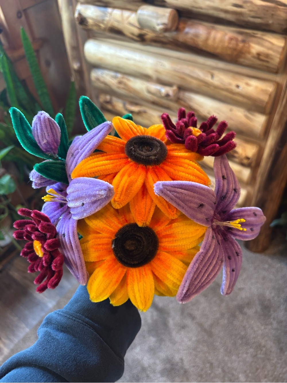 Handmade Plush Sunflower & Floral Bouquet - Bright Orange & Purple
